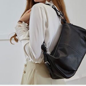 HESHE Genuine Leather Black Hand Bag/Shoulder